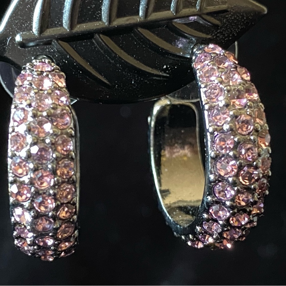 Vintage QVC Joan Rivers Classics Collection Pavé Hoop Earrings -Pink on Hematite